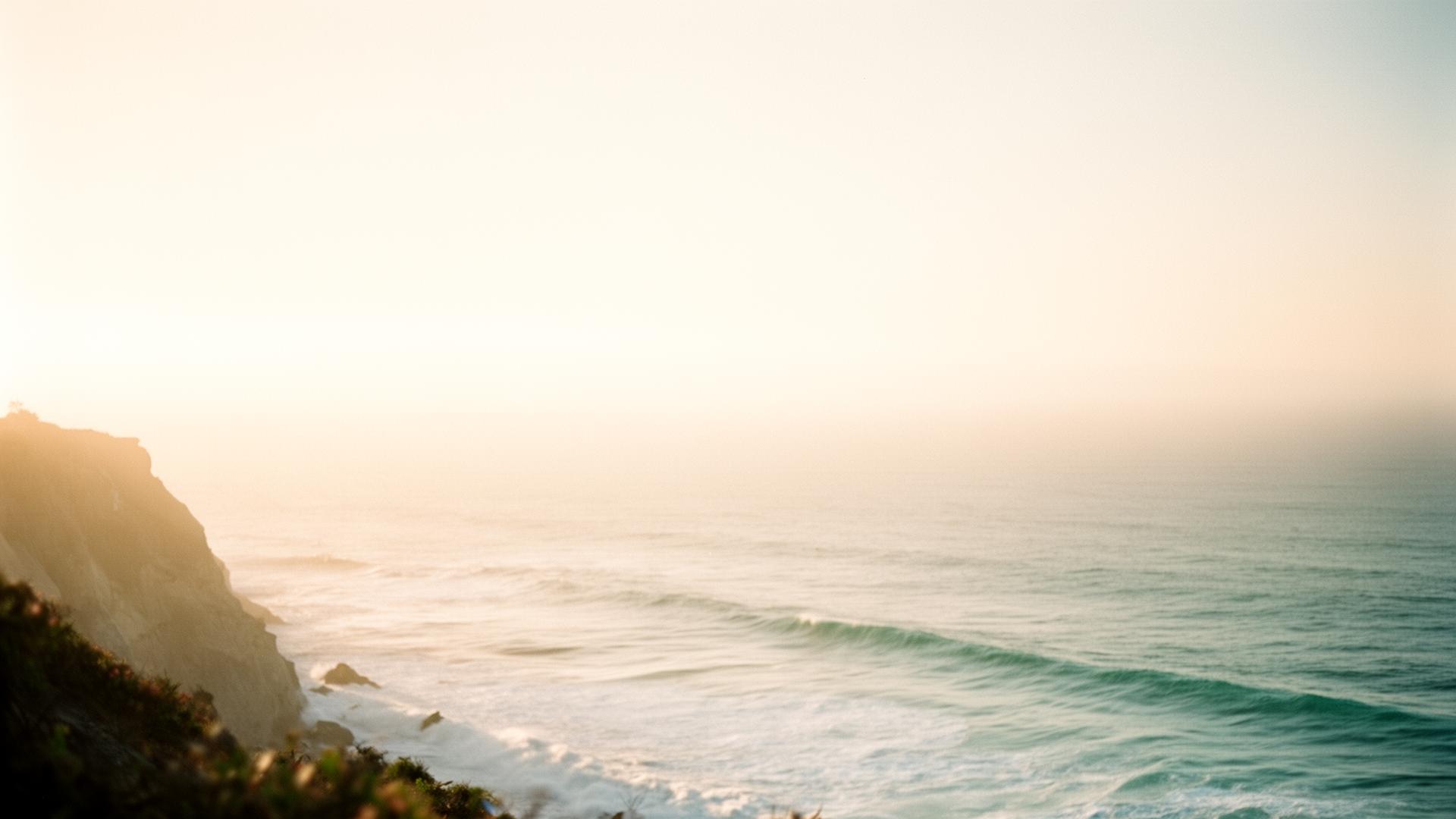 Soft-focus California coastal landscape at golden hour
